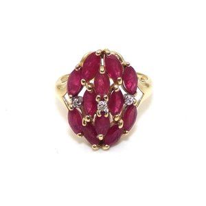 14K Gold Natural Pink Ruby Diamond Cluster Ring 8